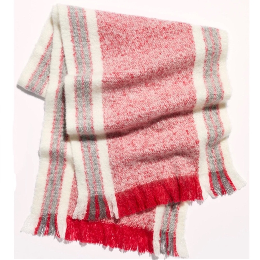 FREE PEOPLE BRUSHED RACER STRIPE BLANKET SCARF IN RED COMBO NWT Reg $58 - Picture 3 of 3